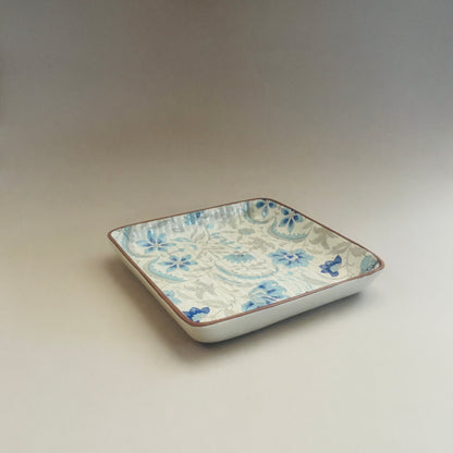 Blue Floral Square Platter – 8 Inch