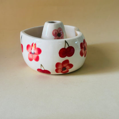 Red Floral Matcha Bowl & Whisk Holder Set
