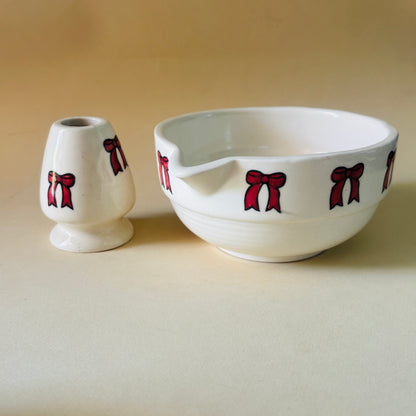 Red Bow Matcha Bowl & Whisk Holder Set