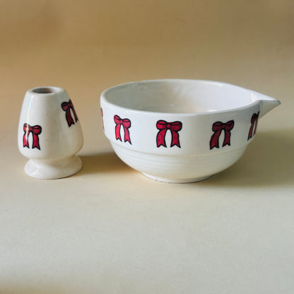Red Bow Matcha Bowl & Whisk Holder Set