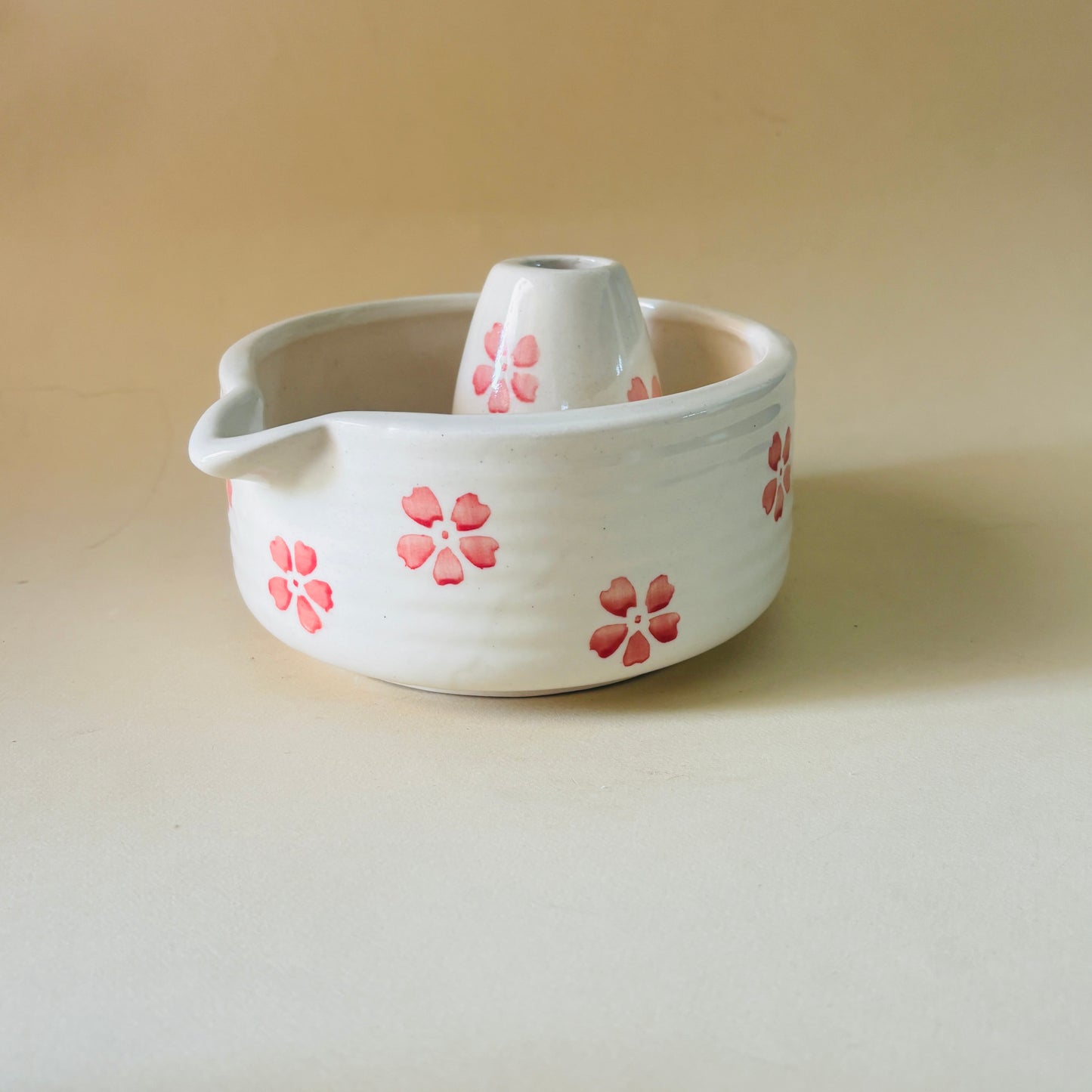 Pink Floral Matcha Bowl & Whisk Holder Set