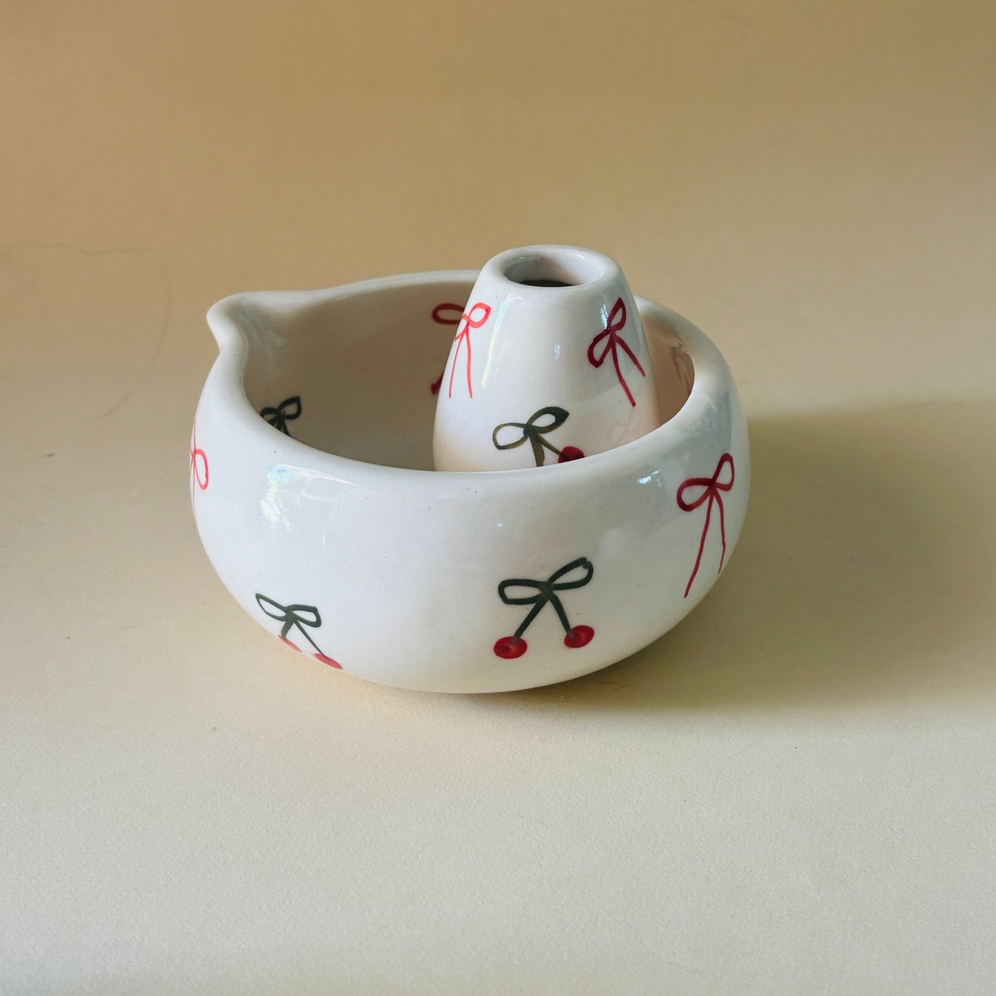 Cherry Matcha Bowl & Whisk Holder Set