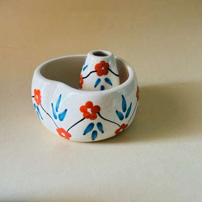 Red & Blue Floral Matcha Bowl & Whisk Holder Set