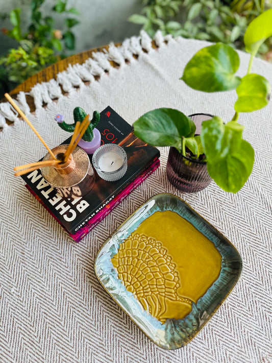 Rakhi Edit : Mustard Square Designer Platter
