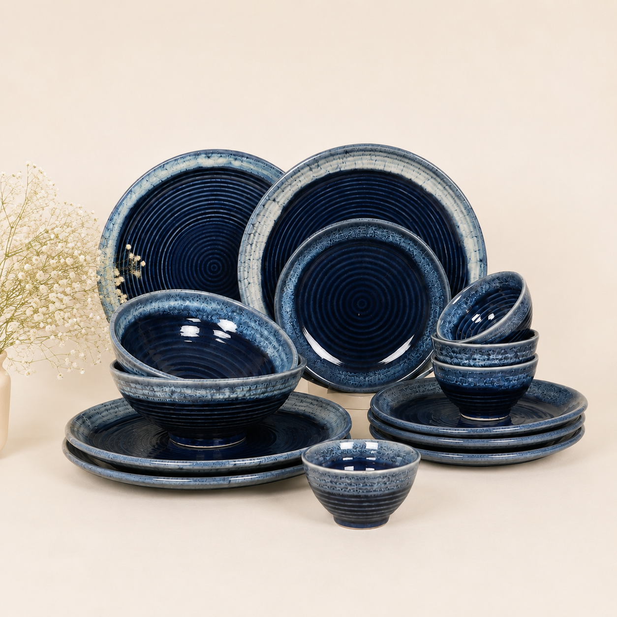 Aureo Signature Dining Set - Dinner Plates, Quarter Plates, Sweet Bowls & Serving Bowls