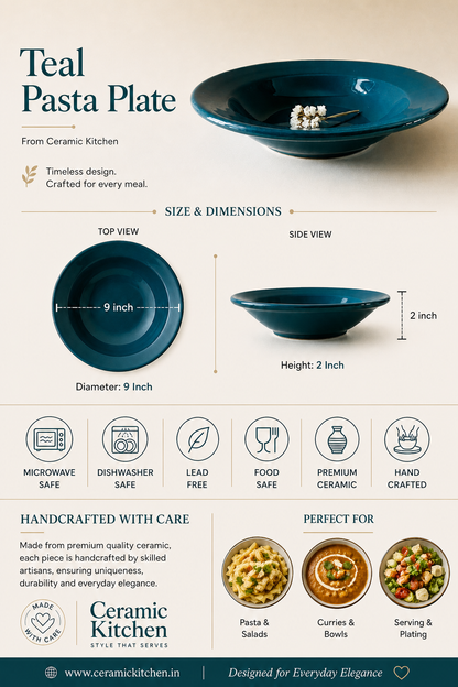 Teal Pasta Plate – 9 Inch