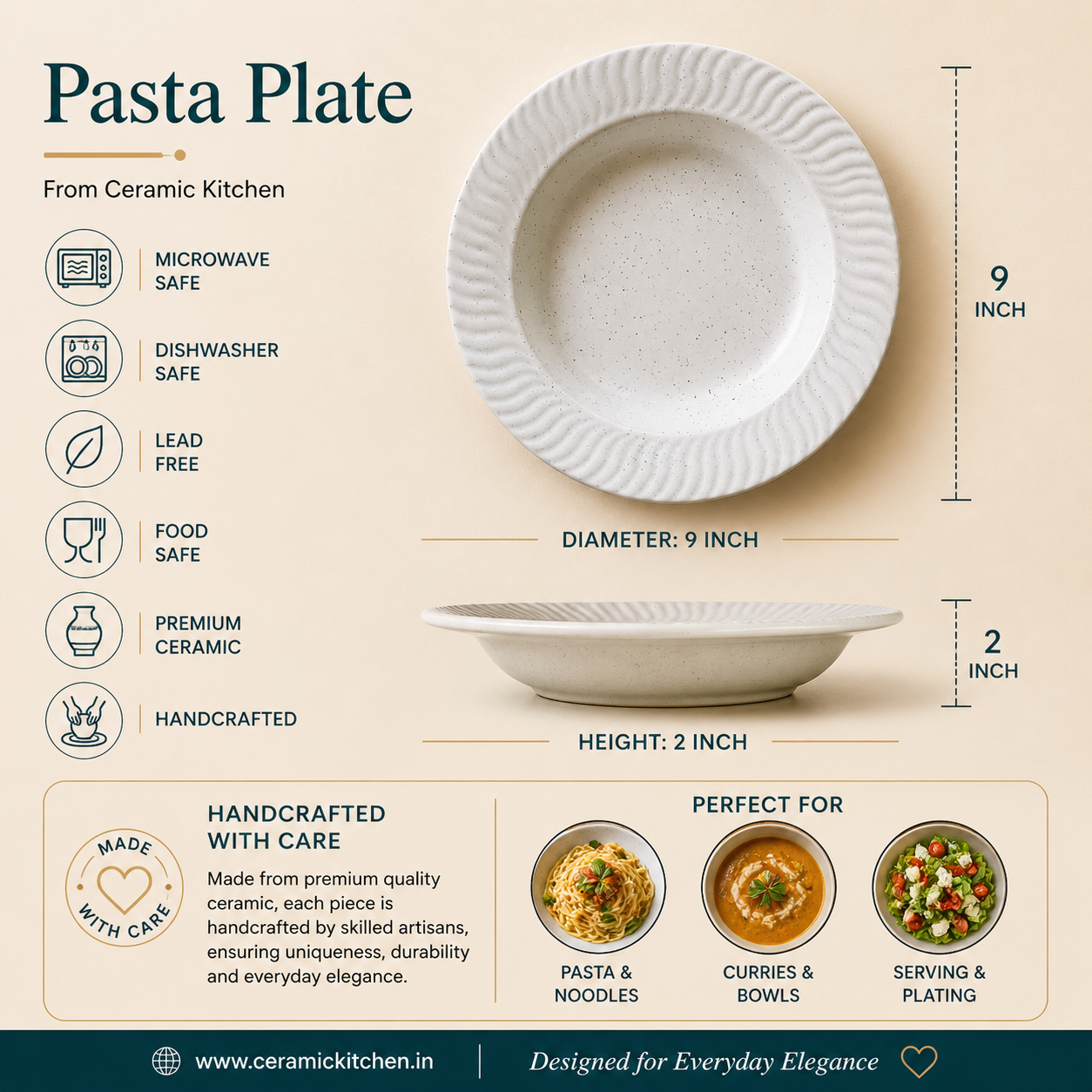 Crema Pasta Plate -9 Inch
