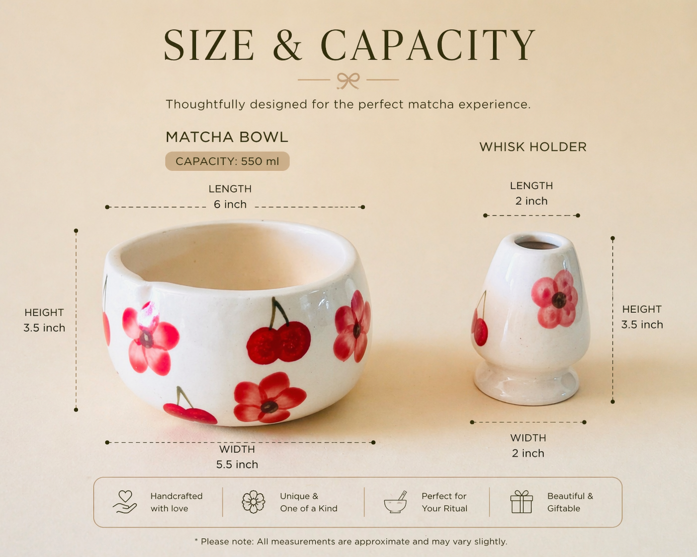 Red Floral Matcha Bowl & Whisk Holder Set
