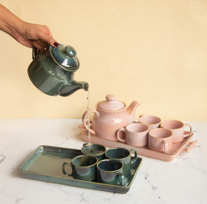 The TeaPot Collection - Forest Green & Pink
