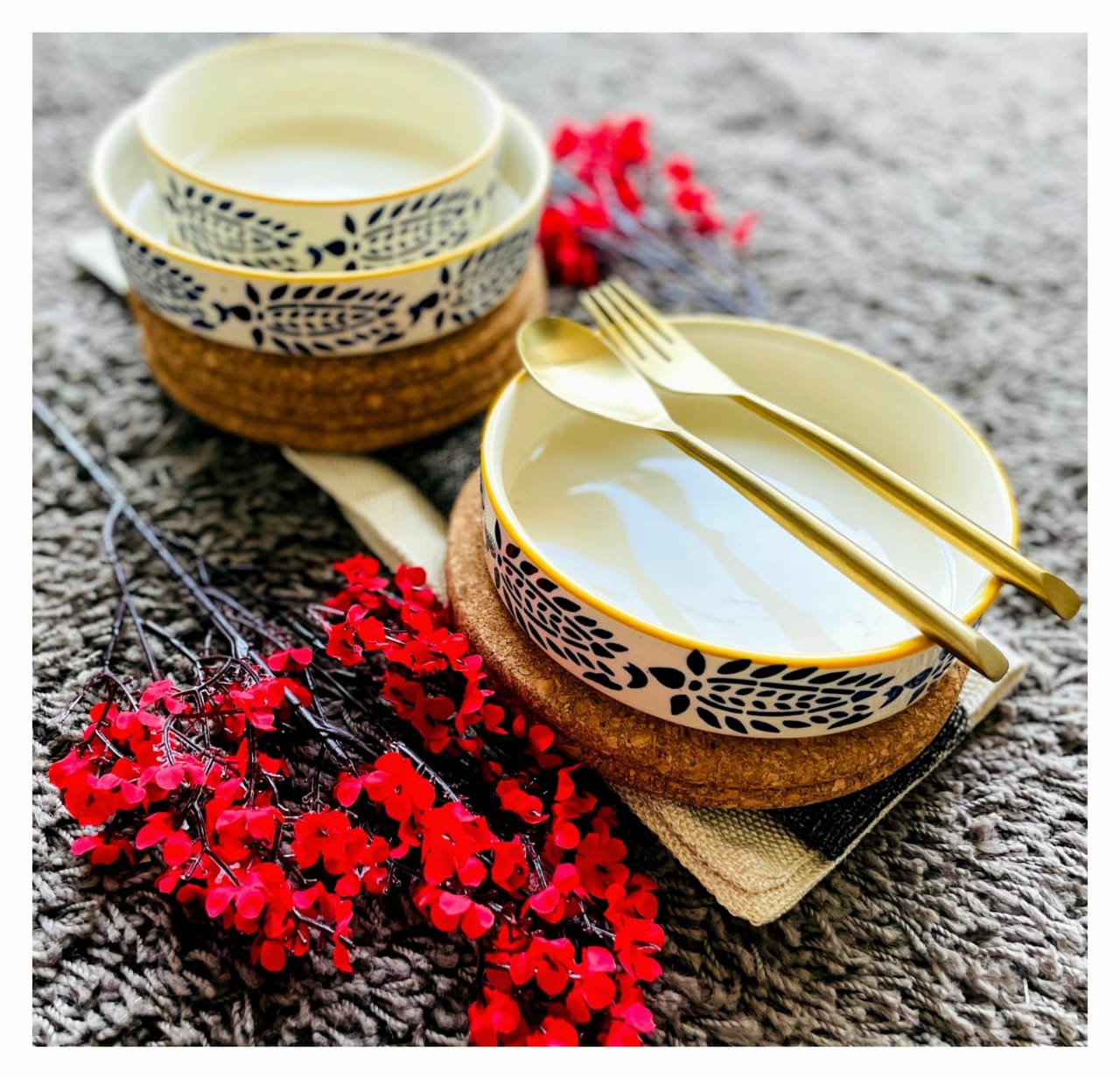 Cwc Flat Bowl Set Hand-Painted Yellow & Blue Flat Bowl Set (Set of 2) | Artisan Ceramic ...