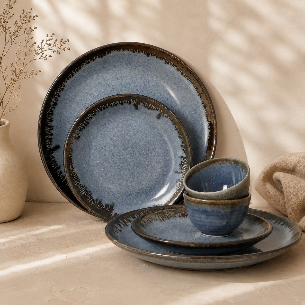 The Blue Atelier™ Dining Set - Dinner Plates, Quarter Plates & Sweet Bowls