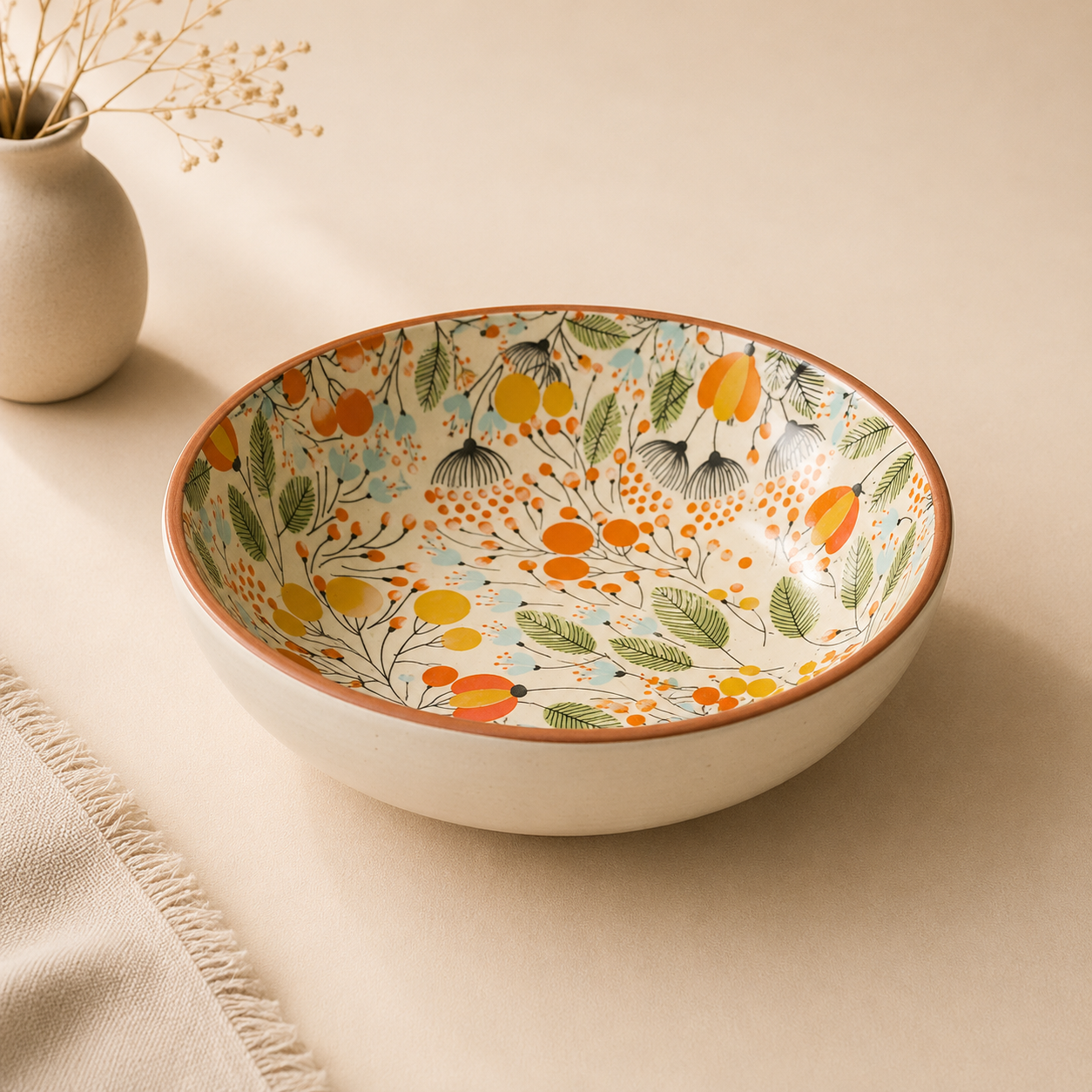 The Orange Floral Meadow Serving Bowl