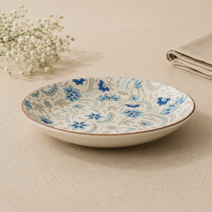 Blue Floral Shallow Bowl – 8 Inch