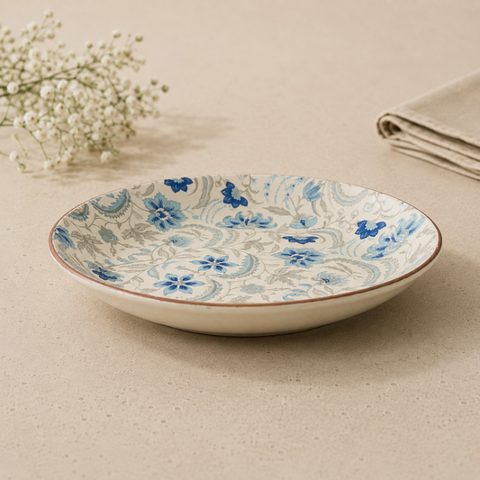 Blue Floral Shallow Bowl – 8 Inch